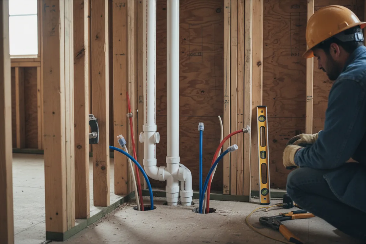 Drain and supply rough-in during Leak Detection in Corning